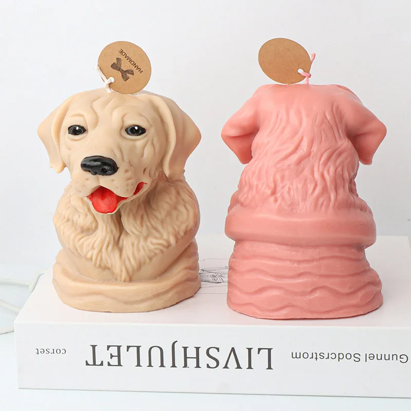 3D Pet Dog Golden Retriever Candle Silicone Mold Cute Dog\'s Head Portrait Gypsum Candle Making Mould Dog Lovers Craft Decor Gift