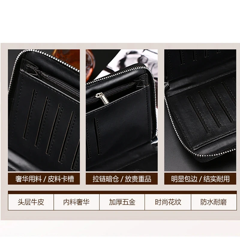genuine Leather Long Purse Zipper Money Clip Black Business cowhide Wallet Male Luxury Brand crocodile patterned Men Clutch Bag - view 5