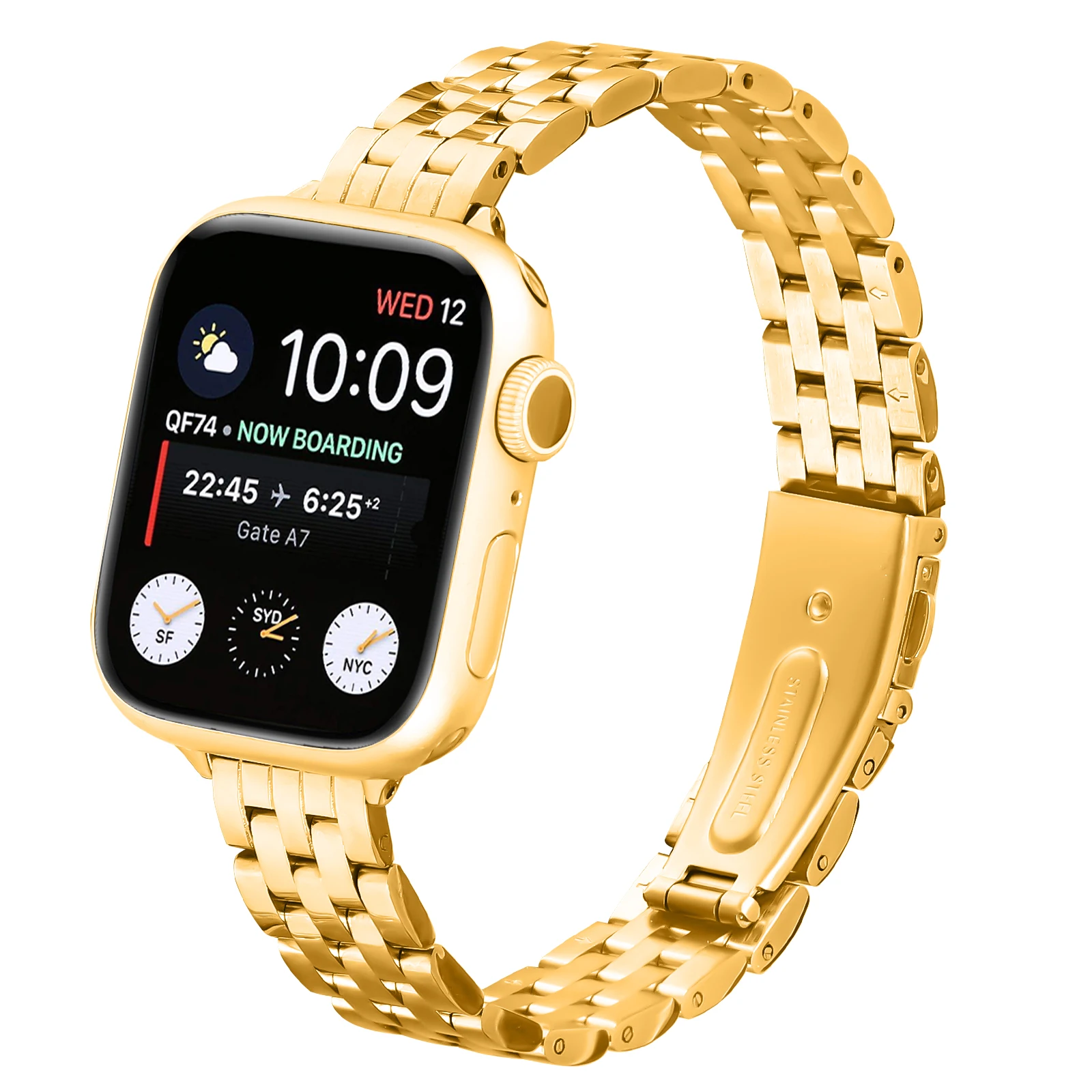 Strap for Apple Watch 38/40/41/42/44/45/46/49mm  Metal Watch Straps Five-bead Slingshot Buckle Steel Strap for Iwatch Series 10
