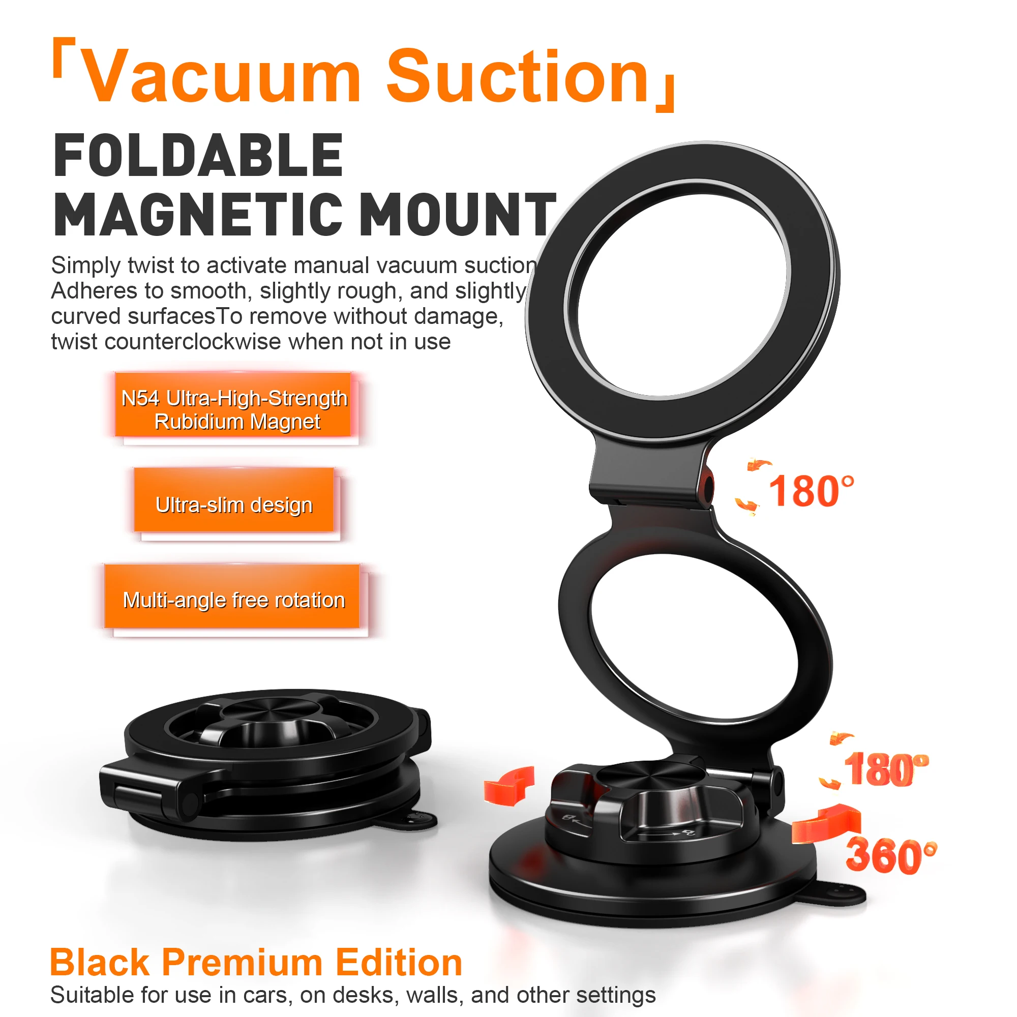 

X155 Super Strong Magnet Magnetic Phone Holder Folding 360° Rotation Desk Car Vacuum Suction Windshield Dashboard Mobile Holder
