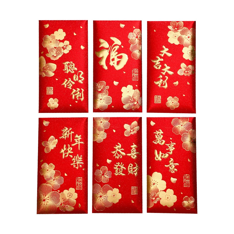 Enveloppes rouges mignonnes de dessin animé de poche, style chinois, nouvel an, bénédiction porte-bonheur, festival du printemps, salle, 6 pièces