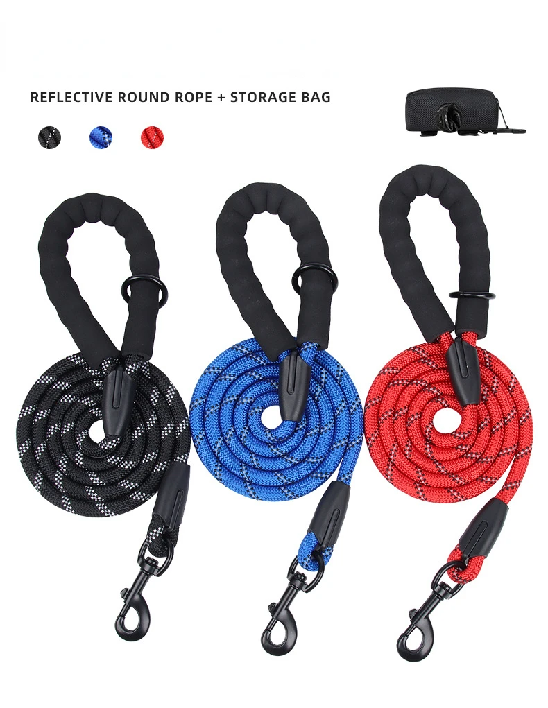 1.5 Meters Reflective Pet Traction Rope Round Large Dog Lead Rope Polyester Walking Dog Rope Belt  Dog Walking Leashes 3 Colors