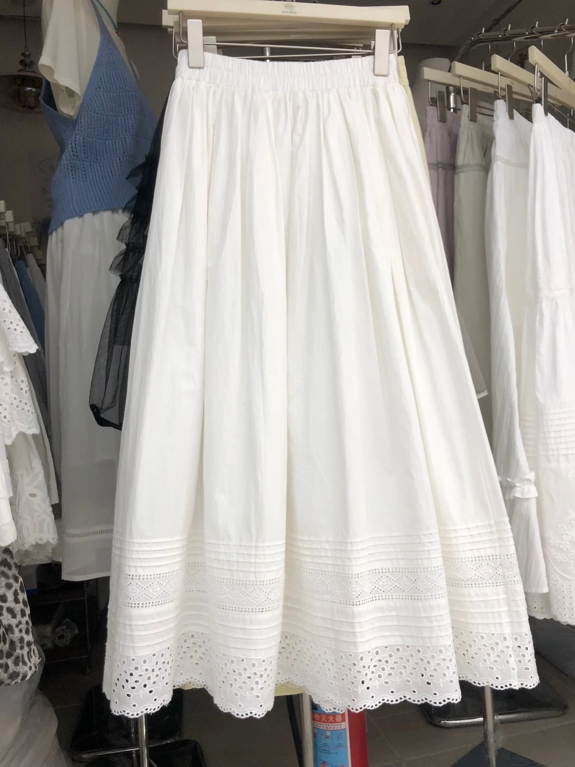 

Весна 2026: Женская длинная юбка А-силуэта с высокой талией из хлопка и кружева, с цветочной вышивкой, тюлевая юбка-тортик из полиэфирного волокна