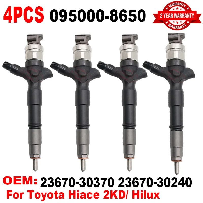 

4PCS 095000-8650 NEW Common Rail Diesel Injector OEM 23670-30370 23670-30240 For Toyota Hiace 2KD/ Hilux 0950008650 8650