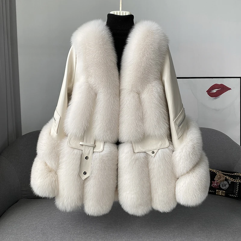 

2023 Winter Fur Integrated down Jacket Popular Young Slimming Overcoat Whole Leather Fox Fur Fur Coat Female