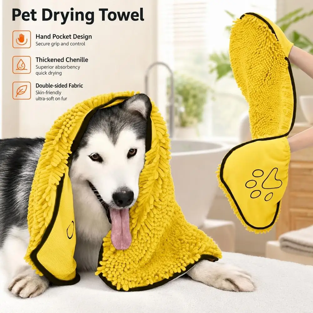 Super saugfähiges Haustier-Badetuch, schnelltrocknende Katzenhandtücher, praktischer weicher Bademantel, Trocken-Reinigungstuch für Haustiere, Hundezubehör – Detail 6