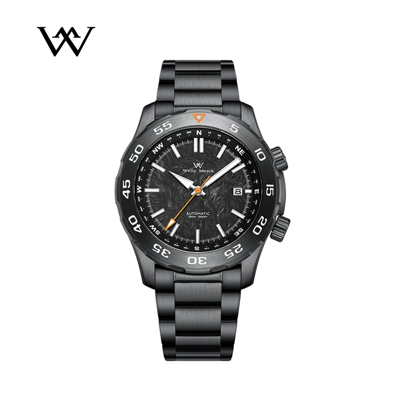 WM-reloj mecánico automático WellyMerck para hombre, cronógrafo luminoso de zafiro, resistente al agua, 300M, Miyota WM157