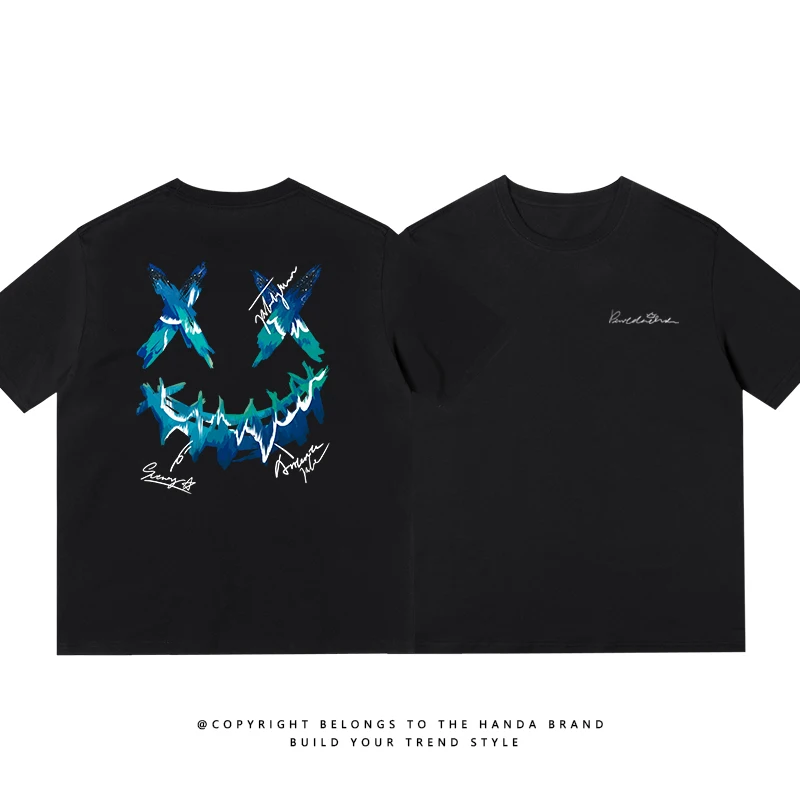 

Early Summer New Short-sleeved T-shirts for Men and Women, Natural Scenery Graffiti Smiling Faces, Chinese Trend Half-sleeved