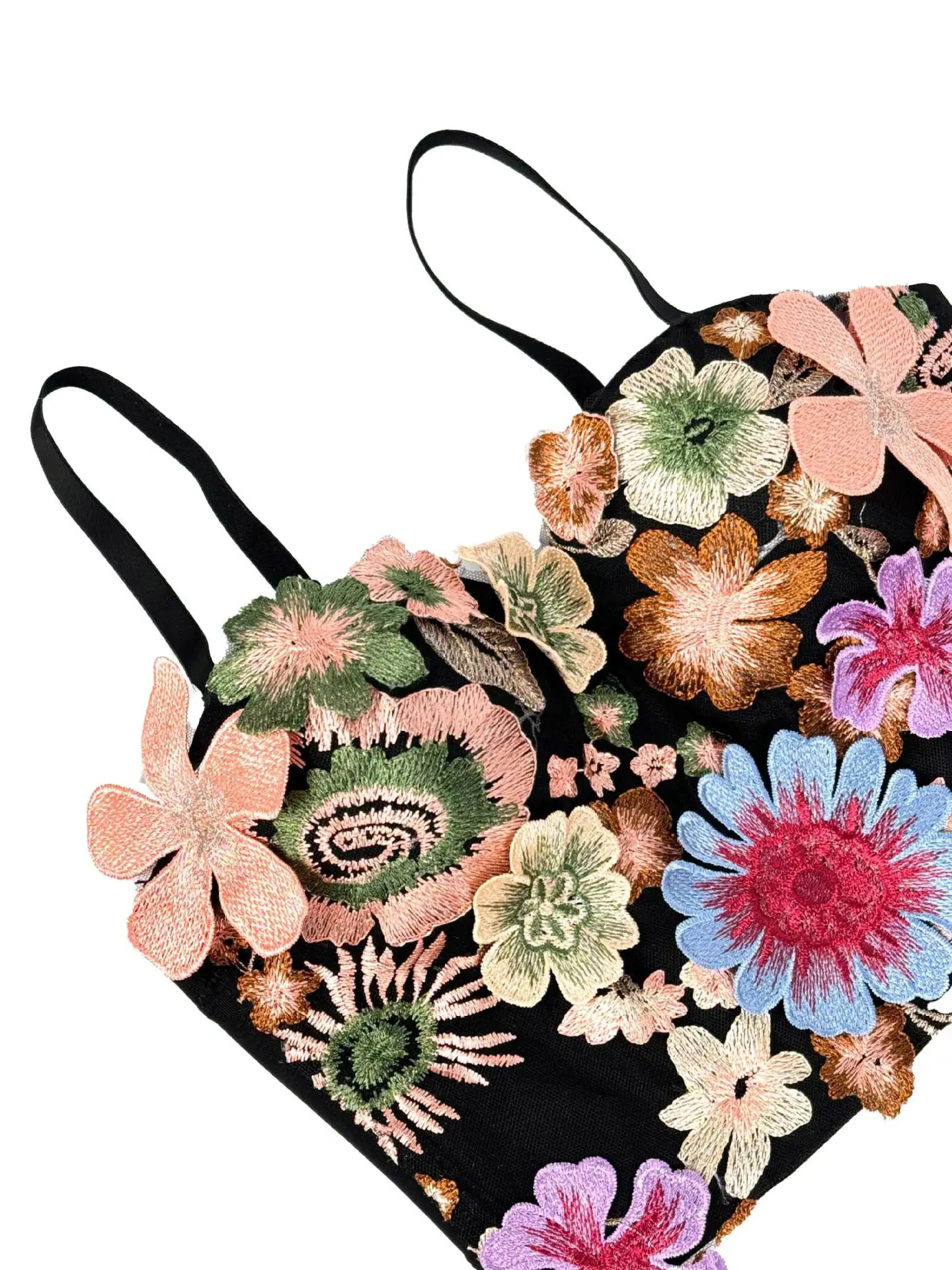 customized women's adult retro embroidered flower strapless top with high-end feel camisole vest breathable versatile bra fetish