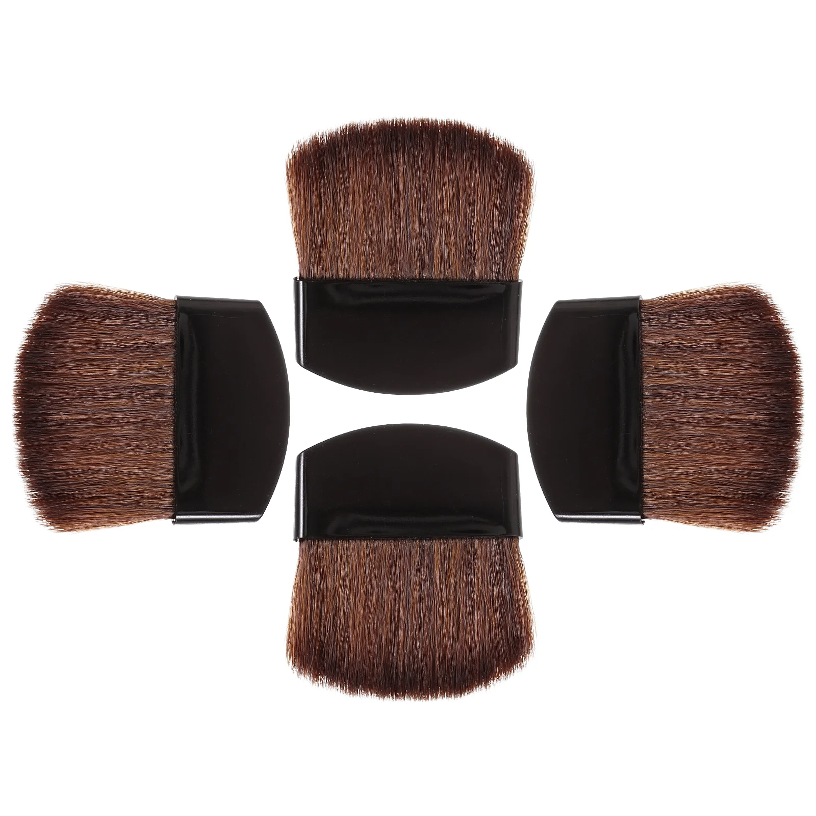 4 Pcs Semi-circular Square Flake Flat Powder Brush Blush Mini Makeup 4pcs (black Handle Brown Hair) for Small Sunscreen Face