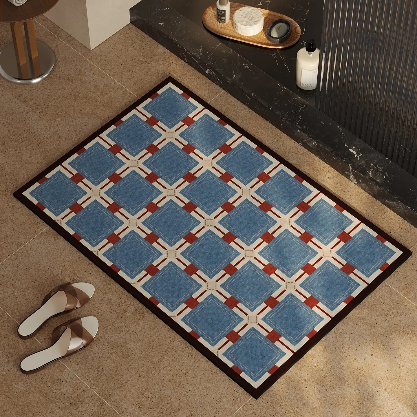 

Retro Plaid Bathroom Carpet Diatom Mud Absorbent Quick-drying Bath Mat Firm and Non-slip Washable Floor Mats 러그 Alfombra De Baño
