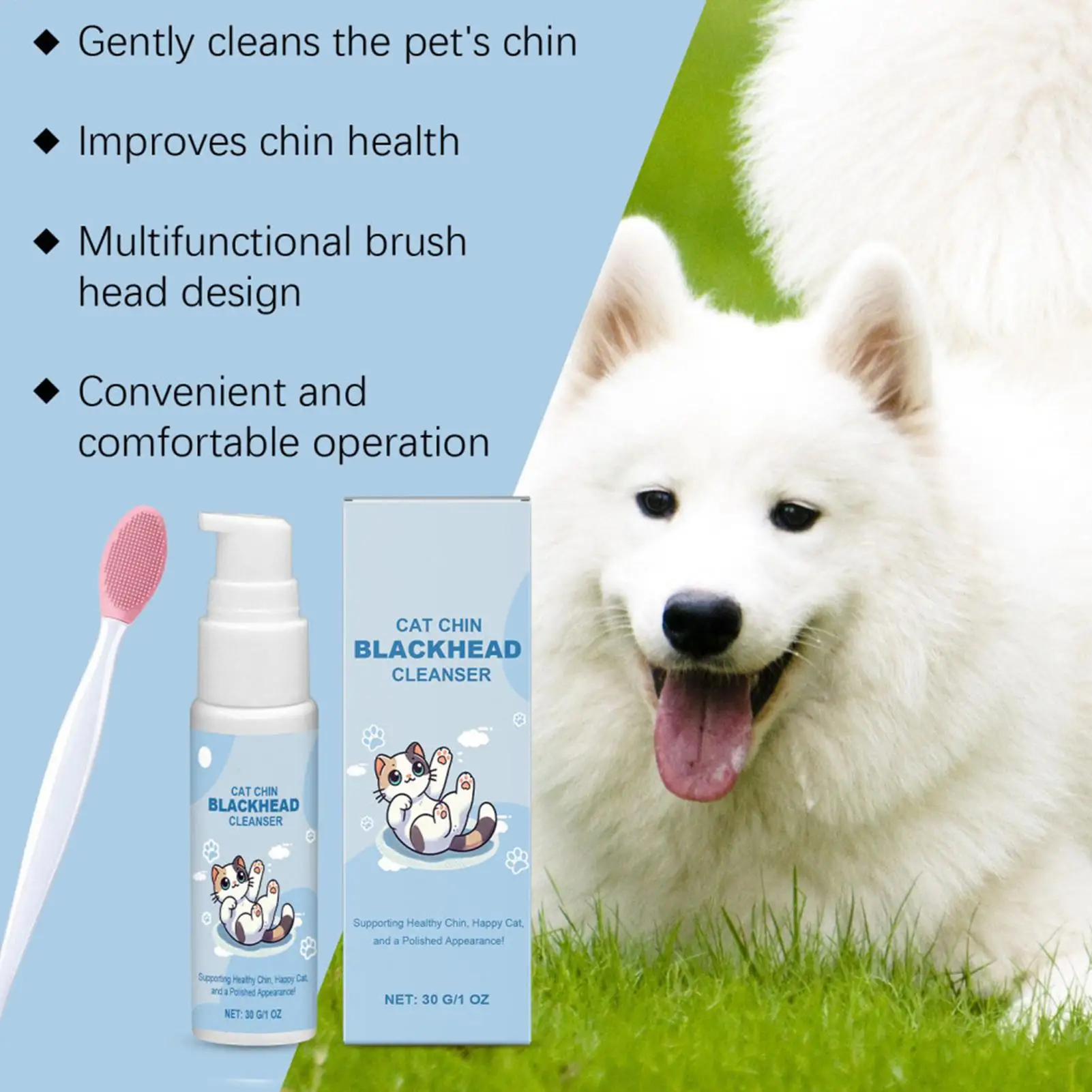 Cat Chin Acne Care Kit with Cleaning Brush Blackhead Remover Gentle Non-Irritating for Cats Cruelty-Free Pet Grooming