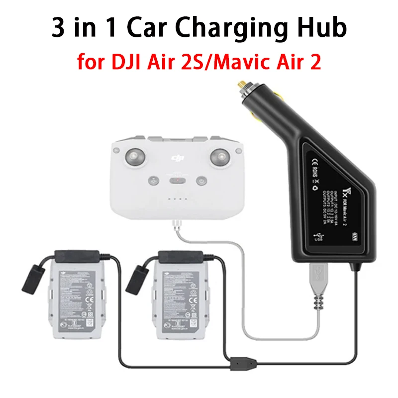 YX Car Charger for DJI Air 2S/Mavic Air 2 Charging Hub for Two Batteries & Remote Control DJI Mavic Air 2 Drone Accessories view 2