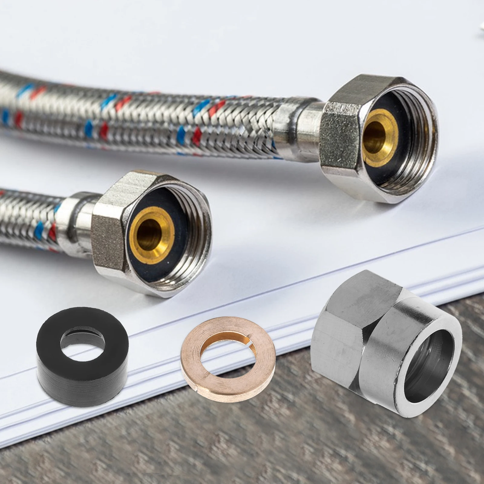 

5pcs Gas Pipe Nut Flare Connector Kit Stainless Steel Tube Coupling Fitting 3 8 Inch Gas Fittings Flare Nuts Spring Washer