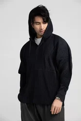 Miyake Pleated Hoodies Fashion Casual Pullover Hoodies Baggy Drawstring Top