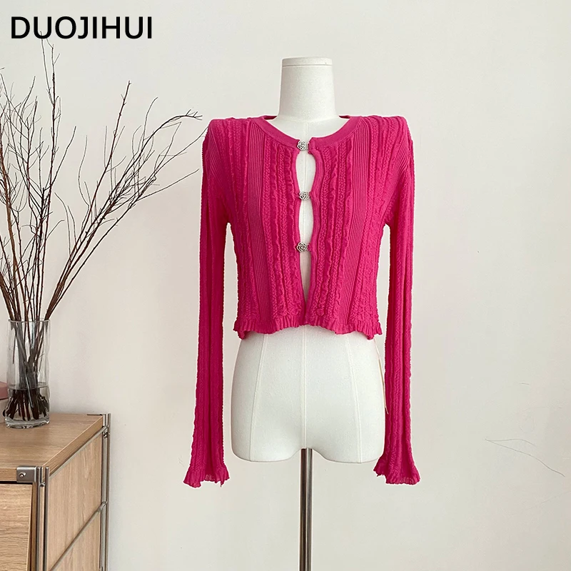 DUOJIHUI Autumn New Solid Color Slim Female Cardigan Fashion Single Breasted 4-colors Simple Long Sleeve Knitting Women Cardigan