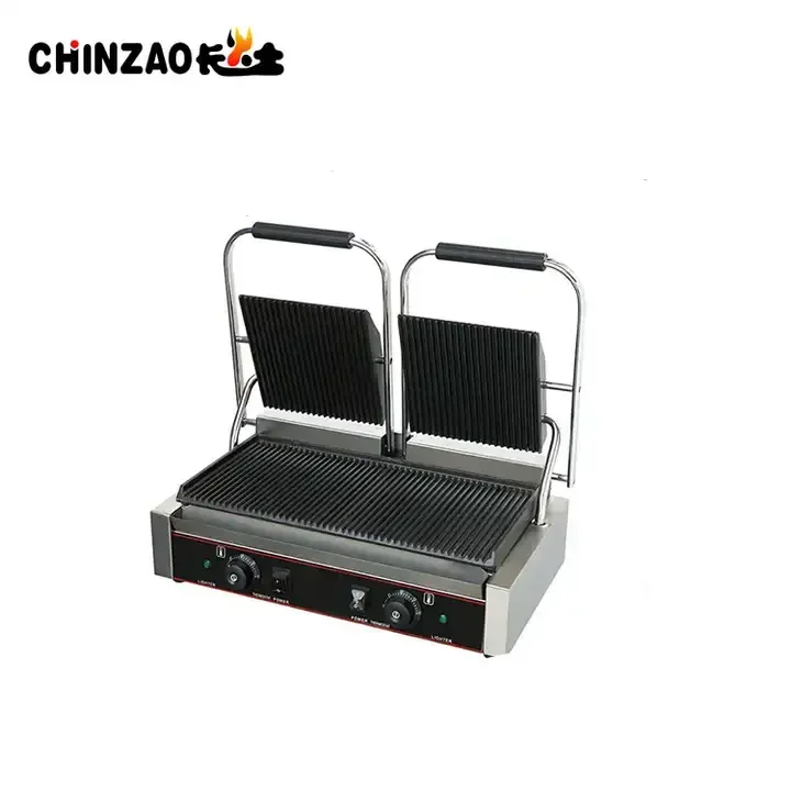 High Quality Smokeless 2 Slice Contact Grill Sandwich Press Machine Double Contact Grill Panini Grill for fast food restaurant