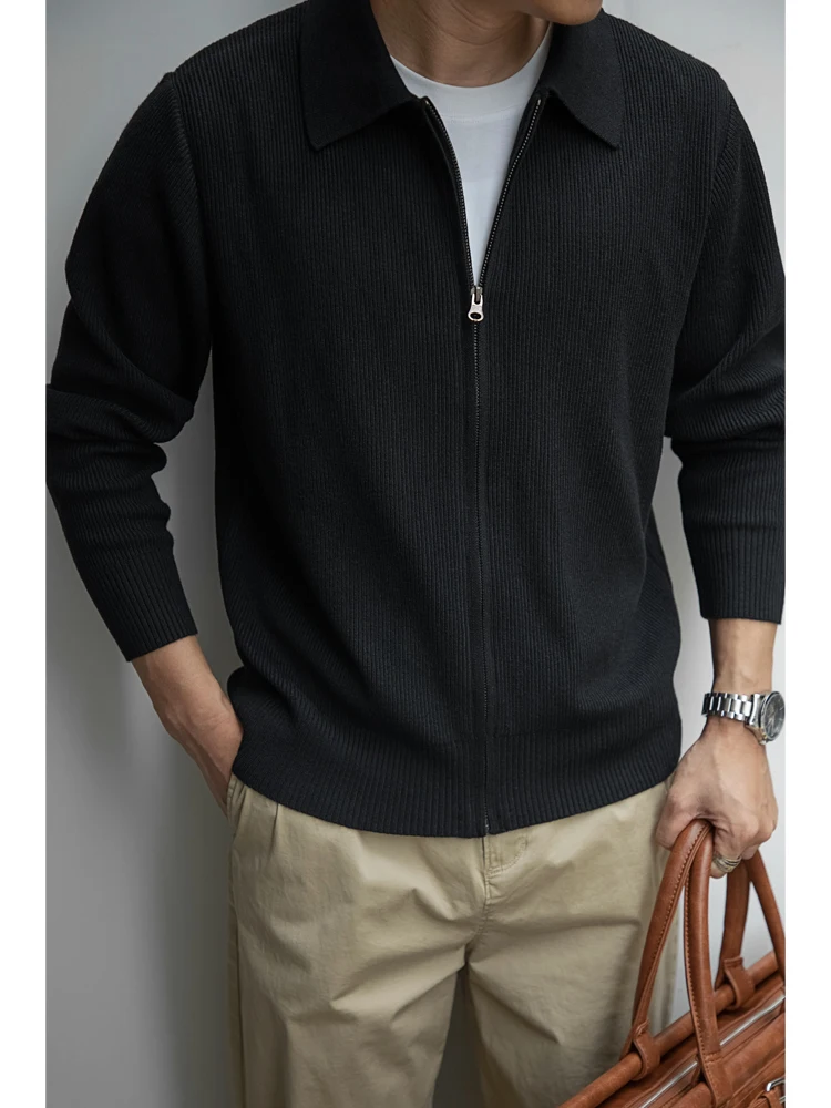 

Retro American Sle Knitted Sweater Zipper Collar Workwear Wool Blend Spring Autumn Long Sve Color Casual Coat