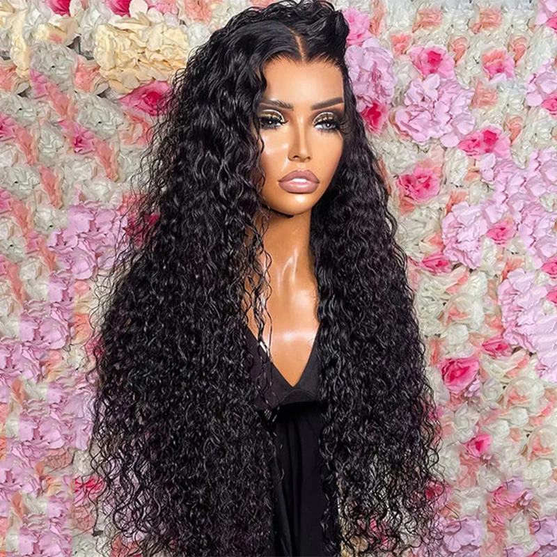 

26Inch Long 180Density Preplucked Soft Natural Black Glueless Kinky Curly Lace Front Wig BabyHair Heat Temperature Daily Cosplay