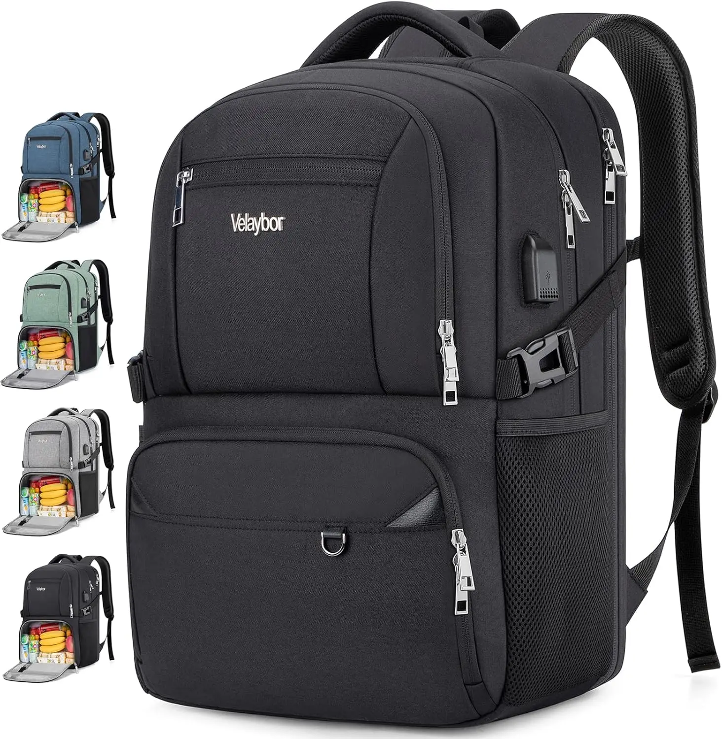 

Insulated Laptop Backpack with Lunch Box & USB Port, Water Resistant for Travel, Business, Hiking - Black
