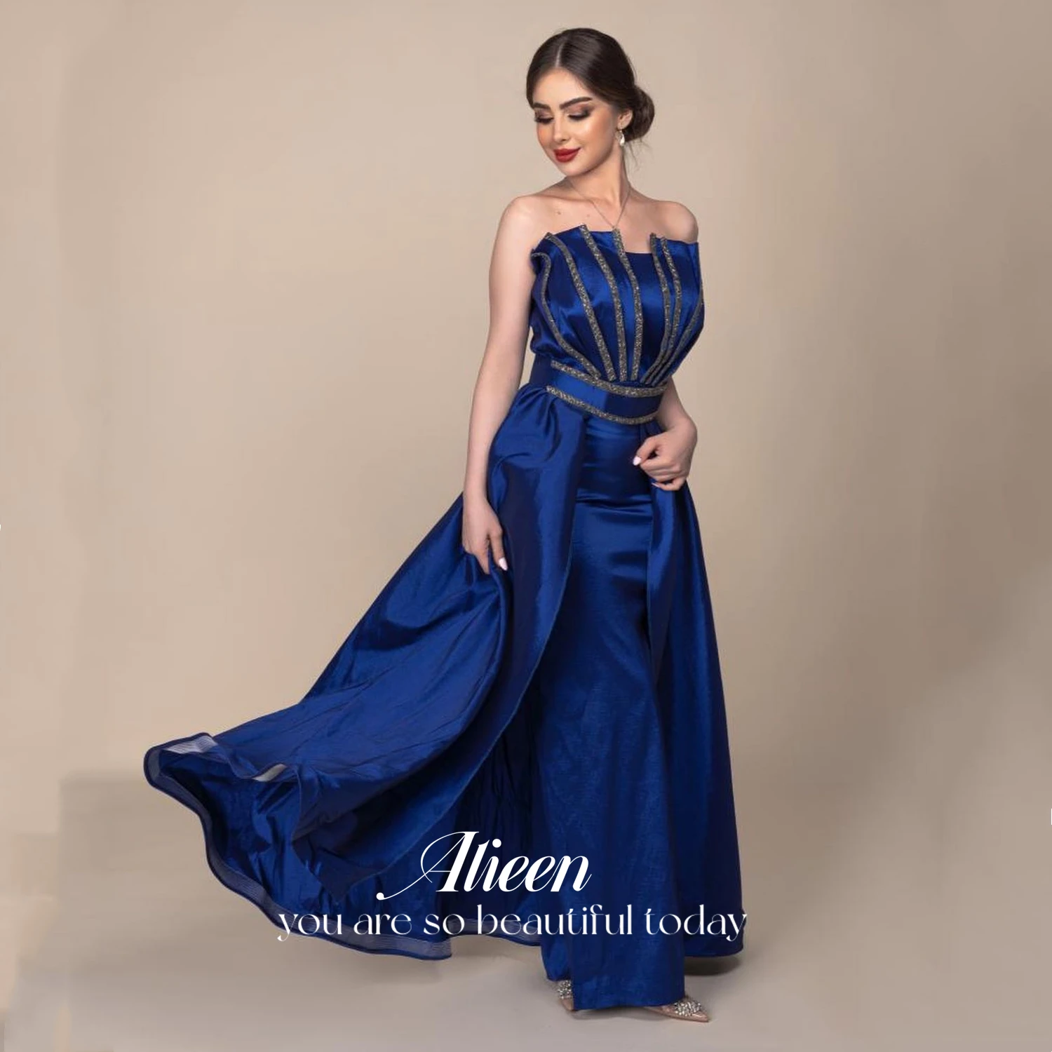 

Aileen Satin Party Dresses for Women Evening Dress Party Evening Elegant Luxury Celebrity Grace Shiny Decoration Strapless Blue