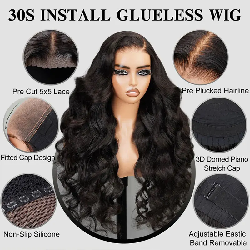 5X5 Body Wave Lace Front Wigs Human Hair Pre Plucked 220 Density 4X4 HD Transparent Lace Front Wigs for Women Natural Black Wigs image 6