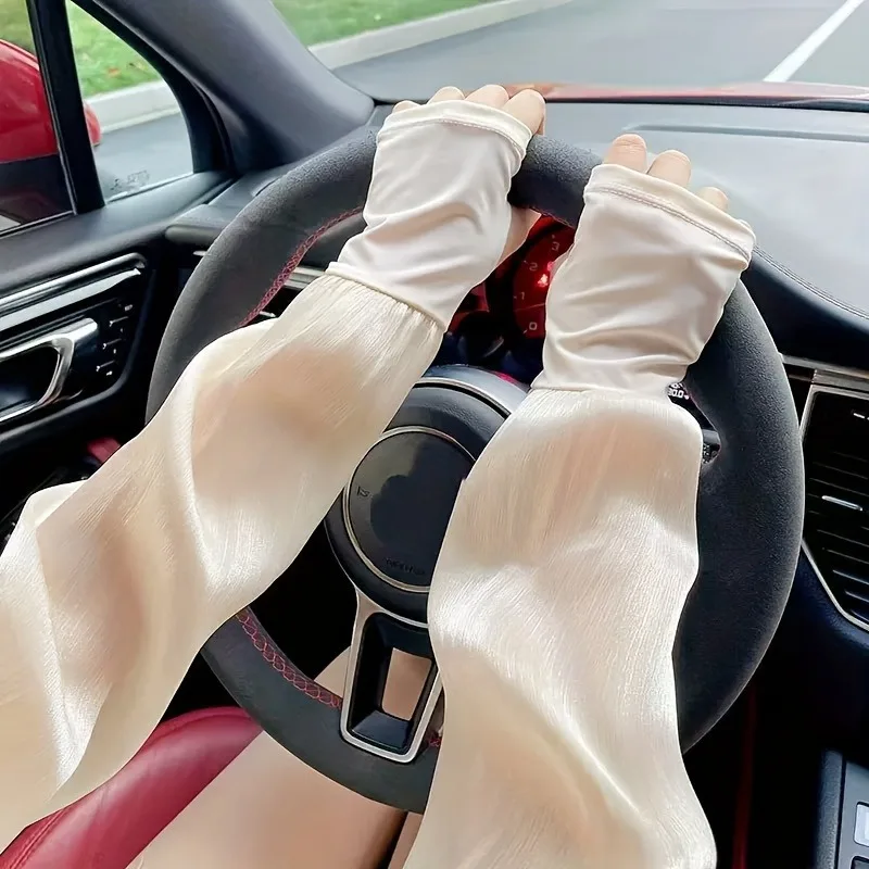 1 пара женских летних охлаждающих рукавов из ледяного шелка, дышащая свободная защита от солнца, подходит для вождения и активного отдыха