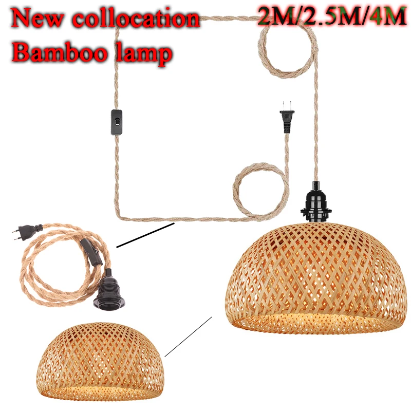 Touw Hanglamp Klassiek Bamboe Glans Kroonluchter Plafond Handgemaakte Rotan Hanger Armatuur Weven Huis Woonkamer Decor