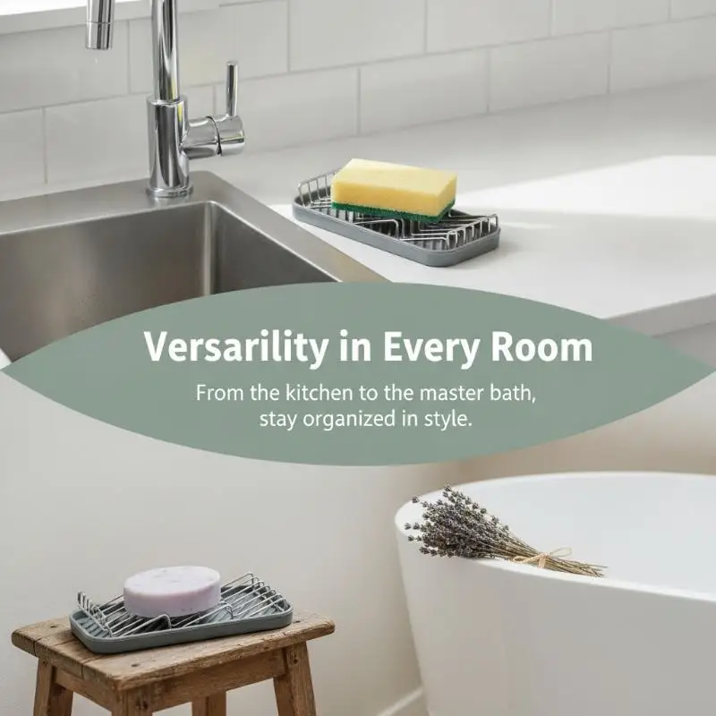 Soap Dish Holder 3 Bar Self Draining Rustproof Metal Rack Silicone Drain Tray for Shower Stall Bathroom