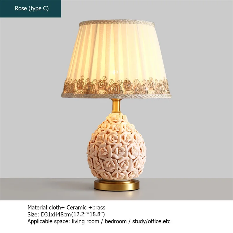 Lampade da tavolo in ceramica TINNY Rose Luxury Brass Fabric Desk Light decorativo per la casa per soggiorno sala da pranzo camera da letto