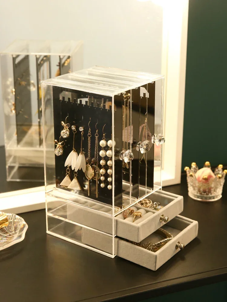 Transparente Jewelry Display Box para Meninas, Brincos e Colar Storage Box, Luxo e Transparente