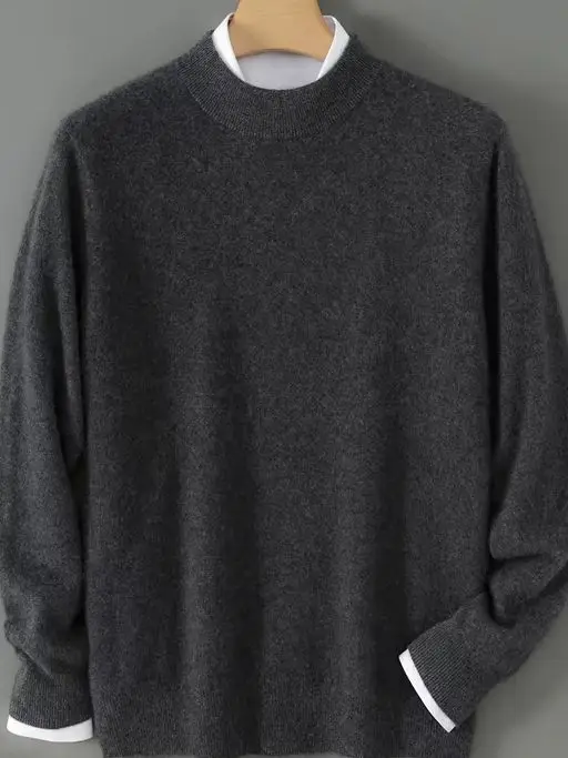 

Autumn Winter Men's Basic Wool Pullover Mock Neck Sweater 100% Merino Wool Knitwear Long Sleeves Casual Soft Knitting New Tops