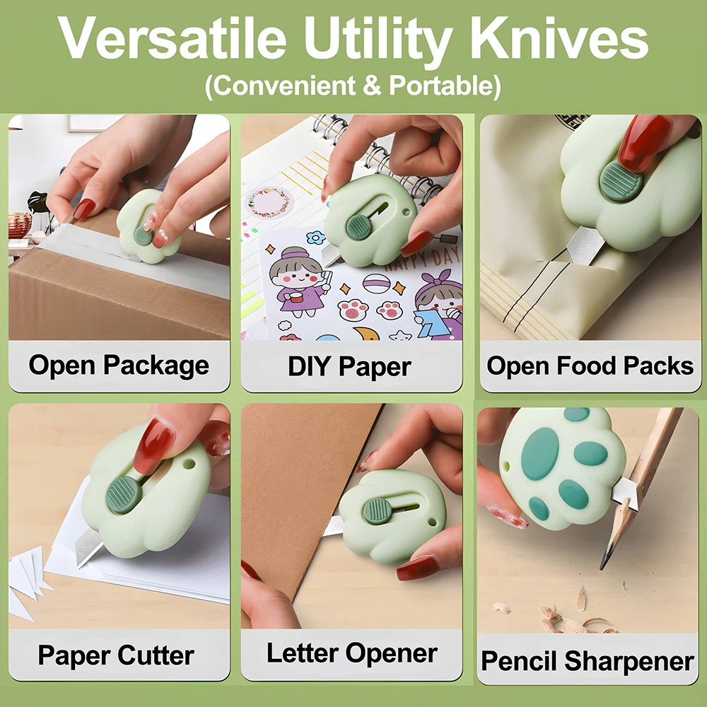 Korean Cute Bear Cat Paws Utility Knife Kawaii Cloud Carrot Letter Opener Key Chain Small Mini Kitchen Automatic Box Cutter Tool