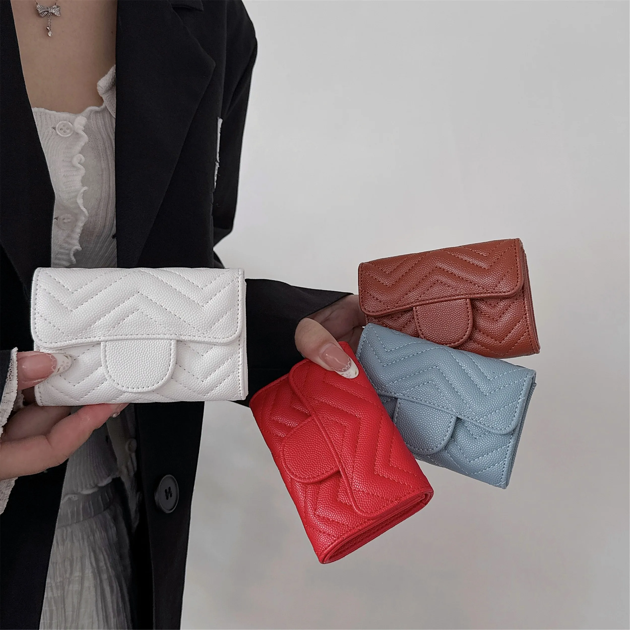 Mini chevron funcional carteira titular do cartão moeda bolsa criativa multi-função saco chave batom embreagem para bluetooth airpods caso