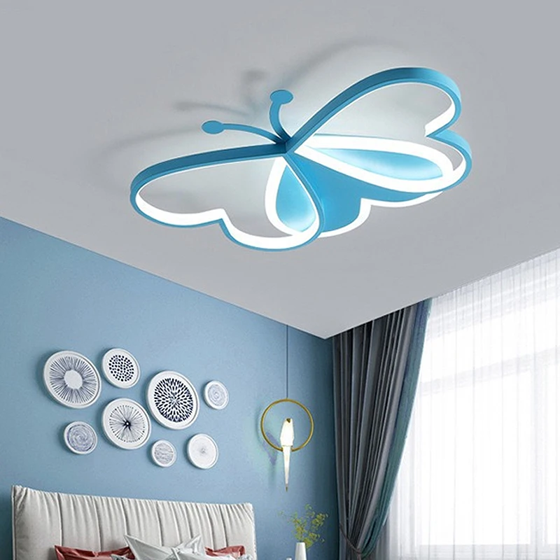 Lámpara de techo de mariposa rosa para niños, luces LED para habitación de niños, sala de estar, decoración de jardín de infantes, accesorio de luz