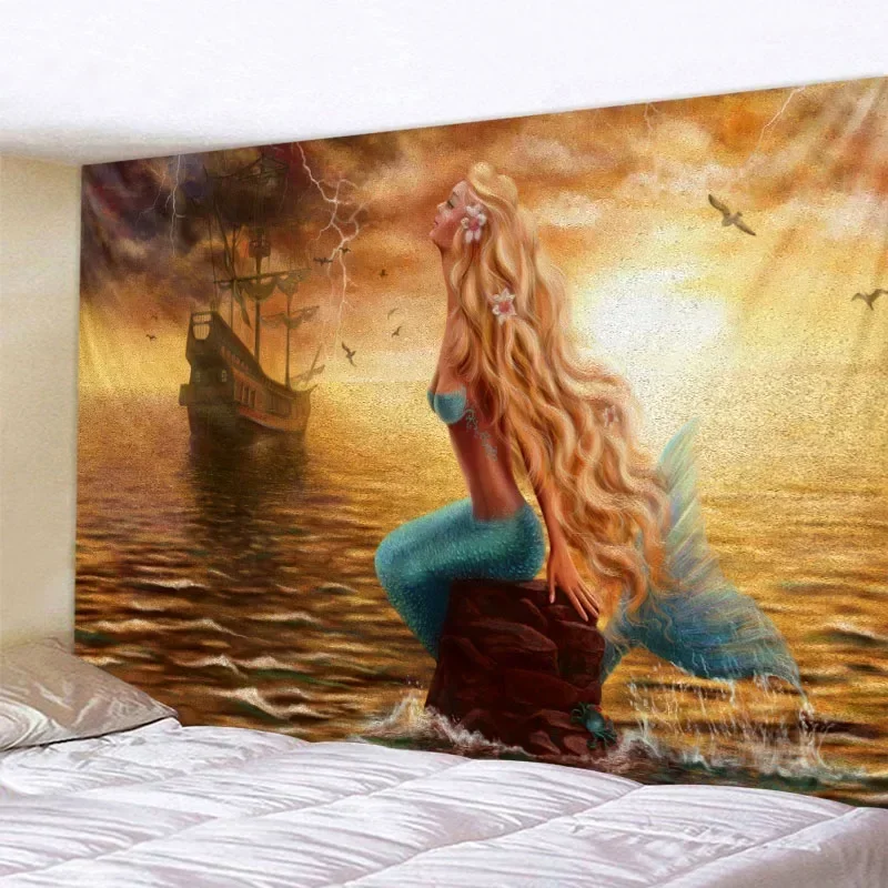 Dream mermaid tapestry wall hanging home wall decoration blanket Bohemian Kawaii hippie art background sofa sheets beach mats