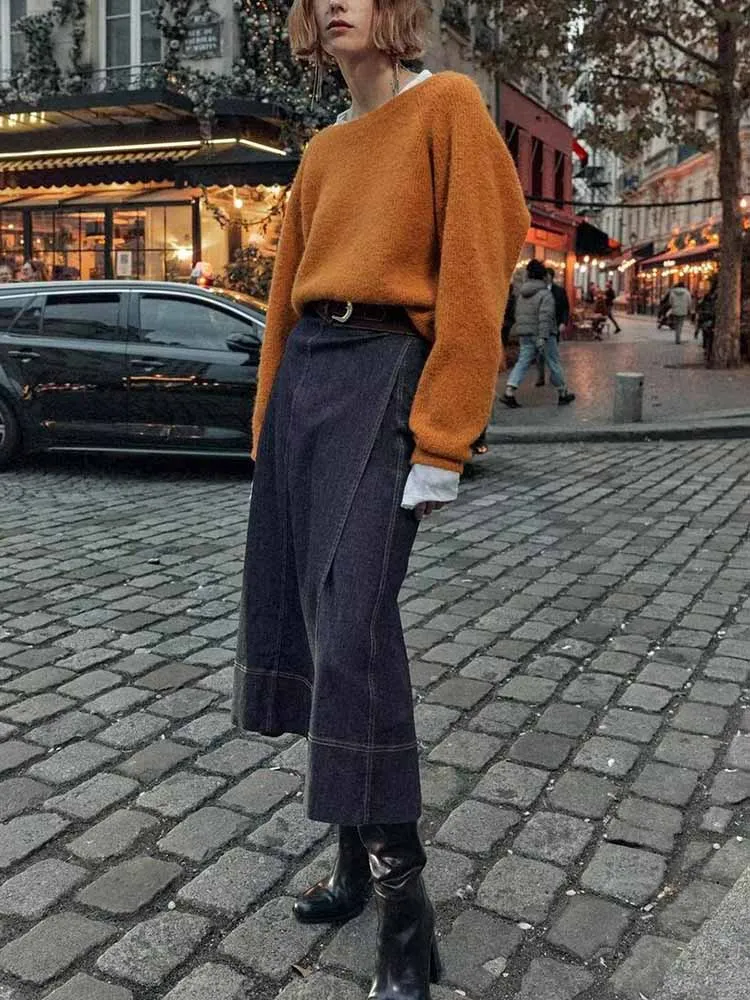 

European and American style winter new arrival fashionable and simple women's round neck long sleeve back knot knitwear