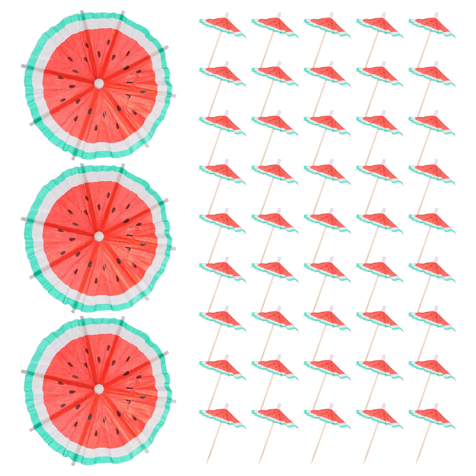 100Pcs Watermelon Umbrella Cocktail Picks Fruit Topper Drink Garnish Party Decoration Bar Accessories Appetizer Decor