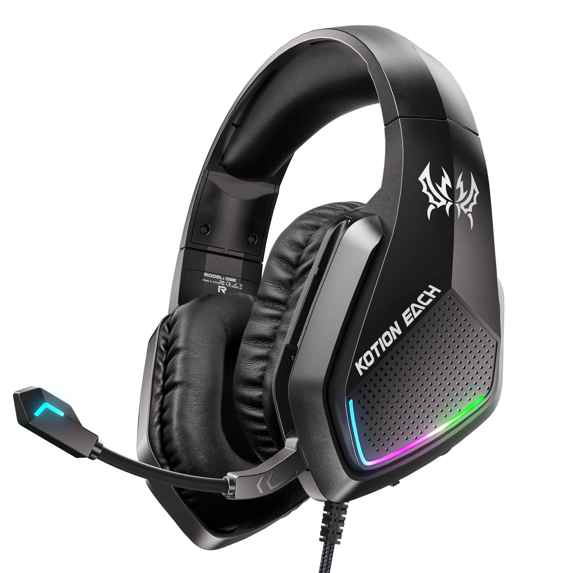 

G5000 Накладные игровые наушники, проводные с микрофоном с шумоподавлением, светодиодной подсветкой для PS5, PS4, ПК, Xbox One, переключатель