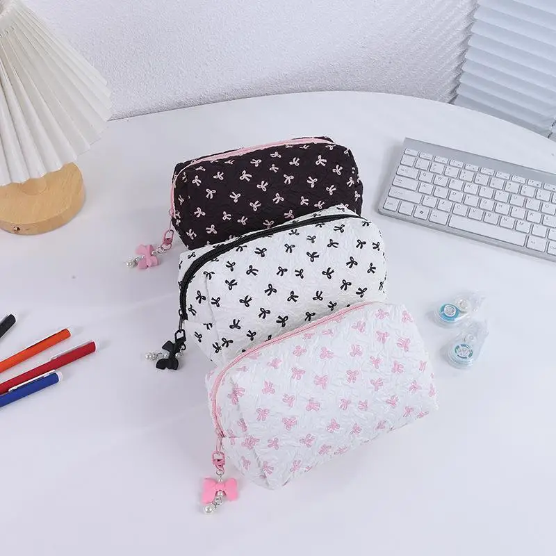 

Cartoon Pink Bow Cute Storage Bag Lightweight Storage Toiletries Large Capacity Fabric Cosmetic Bag Travel Portable Storage
