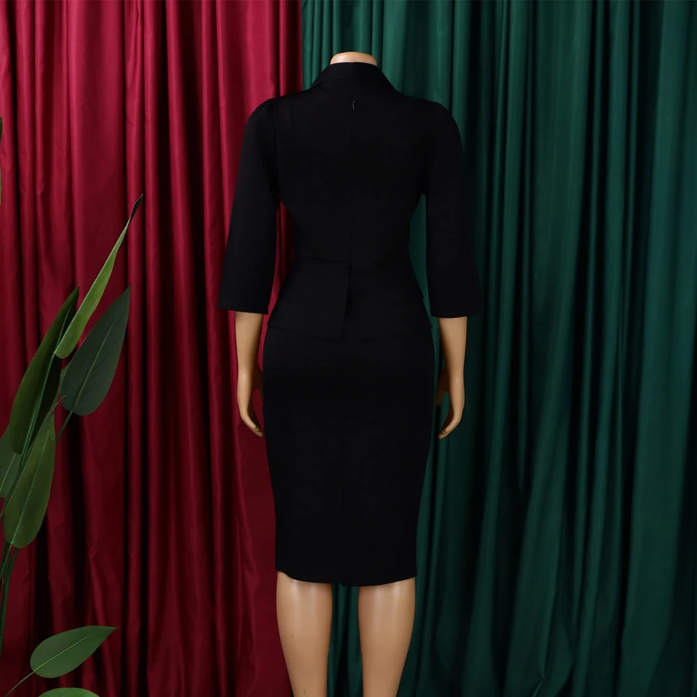 Großer Kragen 3/4 Ärmel Tailliertes Büro-Damenkleid Schönes Modisches Elegantes Afrikanisches Midi-Karrierekleid für Damenmode – Detail 13