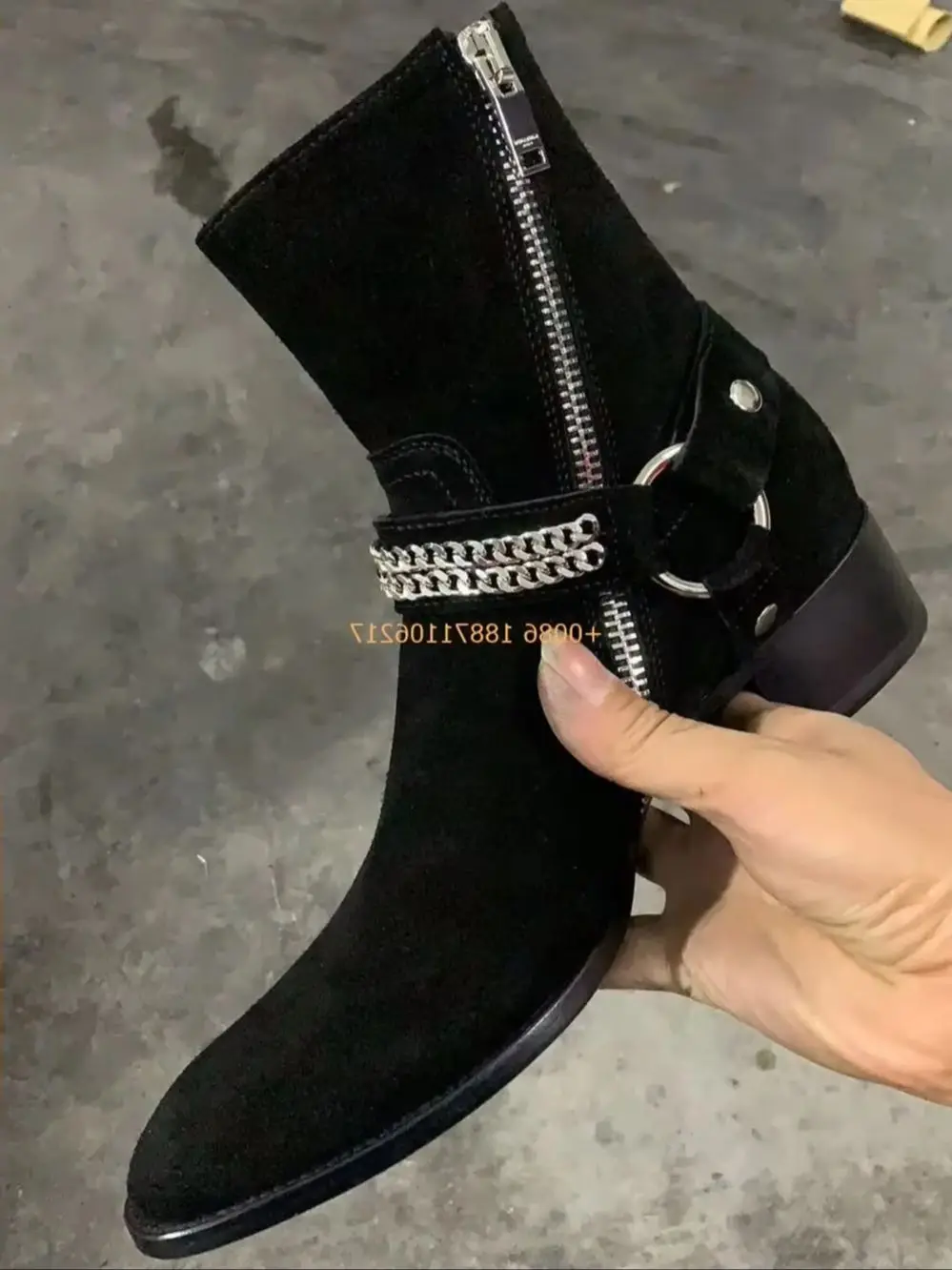 Genuine Leather British Men's Chelsea Boots Autumn New Pointed Toe Sports Casual Street Fashion Short Boots Chain Western Boots