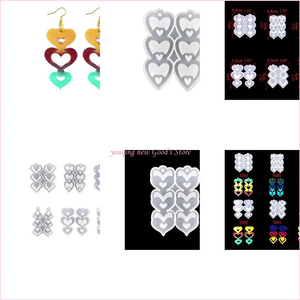 

57QA Heart Earring Pendant Resin Molds Silicone Mold For Epoxy Jewelry Making