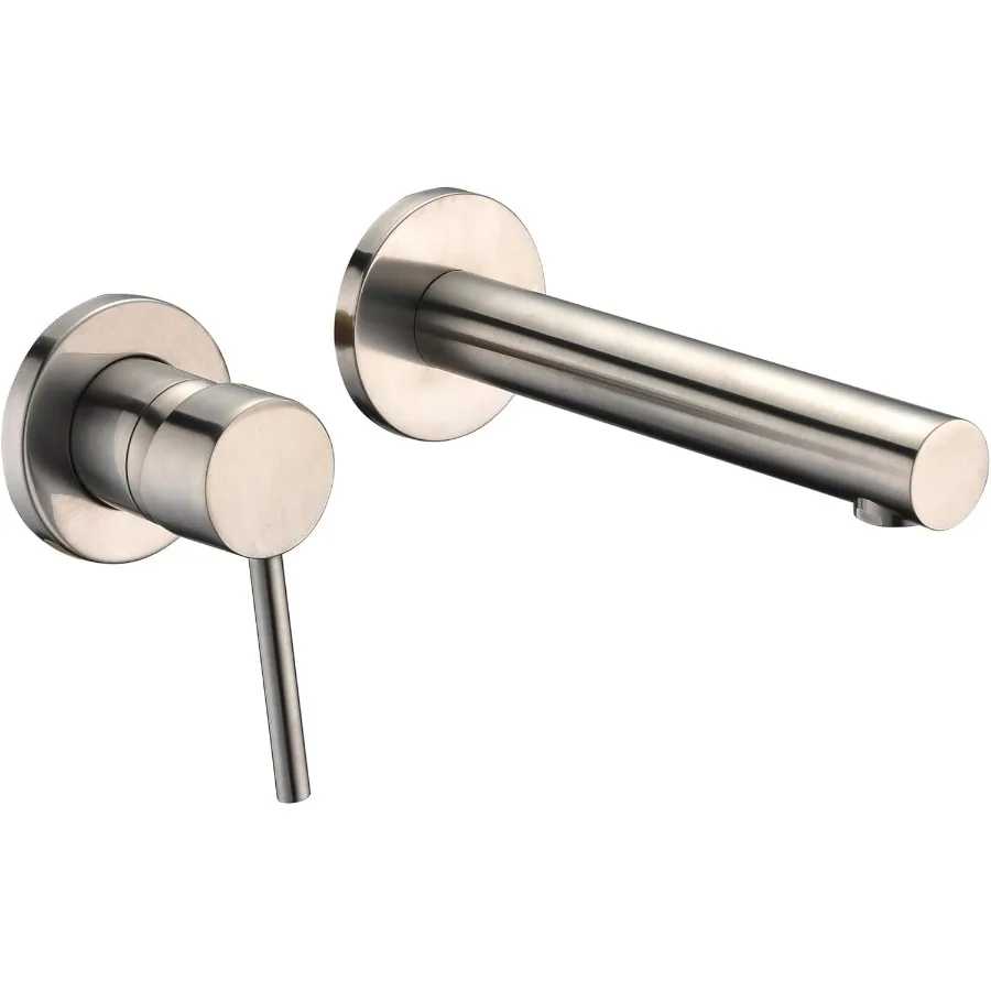 

Single Handle Left-Handed Wall Mount Bathroom Faucet Brushed Nickel Lavatory Basin Faucet