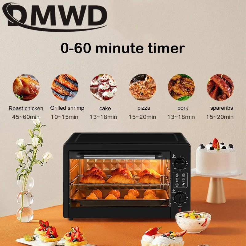 DMWD 22L Electric Bakery Oven Multifunction Pizza Doughnut Cake Biscuits Baking Machine BBQ Grill Heater Timer Bread Toaster