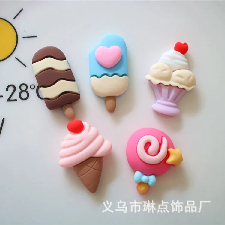 5pcs cute miniso series ice cream cartoon resin flatback cabochons diy crafts materials jewelry making charms