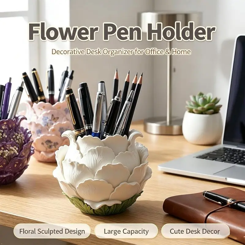 1Piece-packed flower pot mold Silicone resin floral peony relief molding mold，Concrete craftsmanshipDIY、Succulent plant pot、Pen view 5