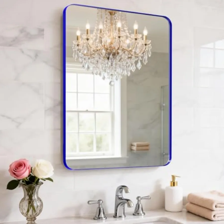 

18" x 24" Bathroom Mirror Wall Mounted, Matte Aluminum Alloy Frame with Rounded Corners, Shatterproof Tempered Glass, Anti-Rust