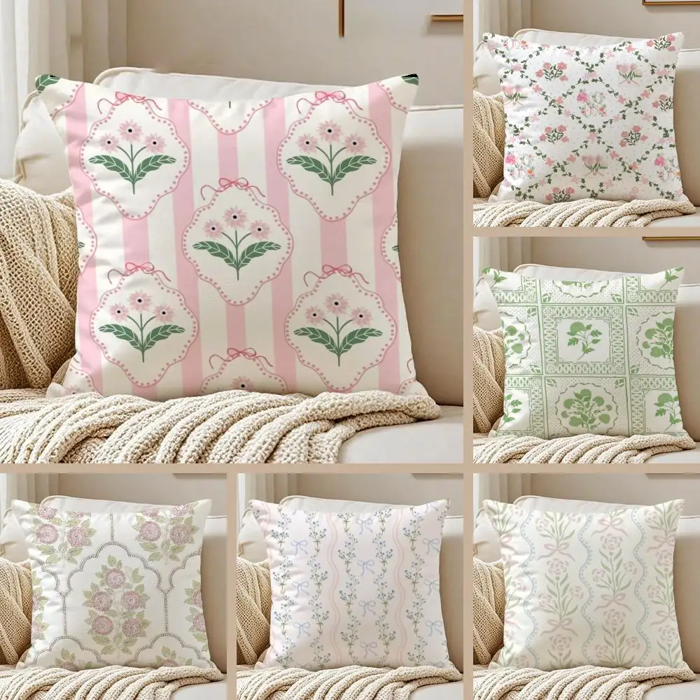 Tea Break Floral Pillow Fresh Ins Decor Cushion Cover Pillowcase Anti-dustmite Invisible Zipper Short Plush Sofa Cushion