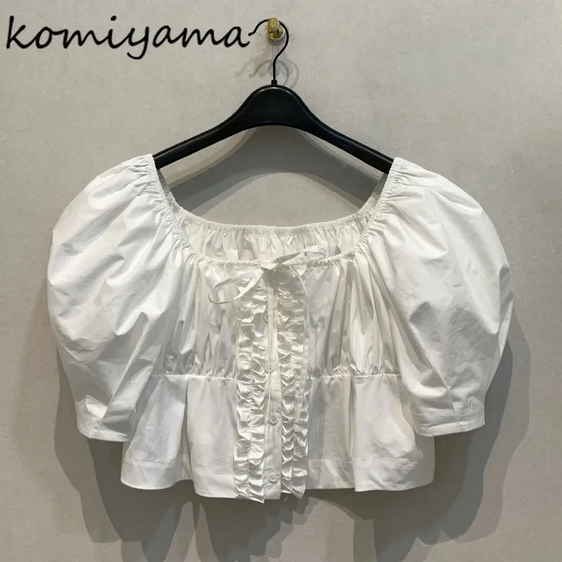 

Japan Fungus Lace-Up Woman 2025 Shirts Blouses Square Collar Puff Sleeve Blusas Mujer Clothing Ropa Mujer Summer New Camisas